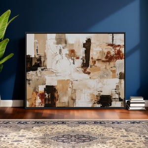 Blue Teal Abstract Canvas Wall Art, Modern Textured Painting Print, Navy Orange White Contemporary Art, Neutral Living Room Decor, Office Art