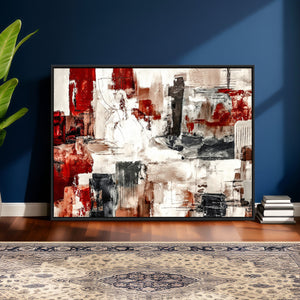 Blue Teal Abstract Canvas Wall Art, Modern Textured Painting Print, Navy Orange White Contemporary Art, Neutral Living Room Decor, Office Art