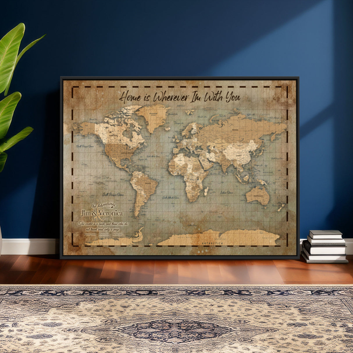 Vintage Personalized Push Pin World Map, Vintage Travel Map Canvas, Custom Names Anniversary Gift, Places Visited Pin Board, Couples Adventure Art