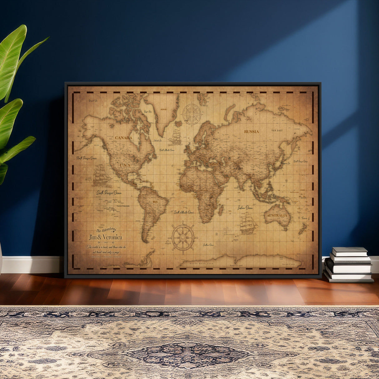 Personalized Push Pin World Map, Vintage Travel Map Canvas, Custom Names Anniversary Gift, Places Visited Pin Board, Couples Adventure Art