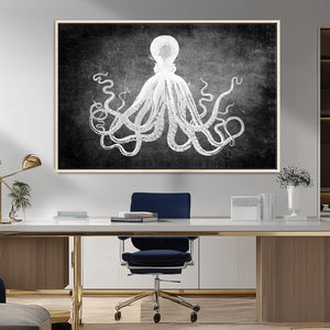 Black White Octopus Wall Art Canvas Print