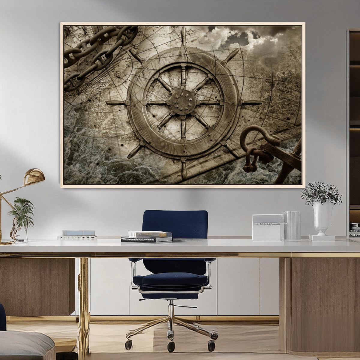 Wooden Ship Wheel Canvas Print, Multi Panel Canvas Wall Art