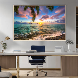 Framed Tropical Sunset Art Canvas Print