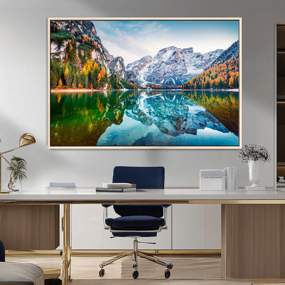 Spectacular autumn view of Braies Lake Wall Art Canvas Print