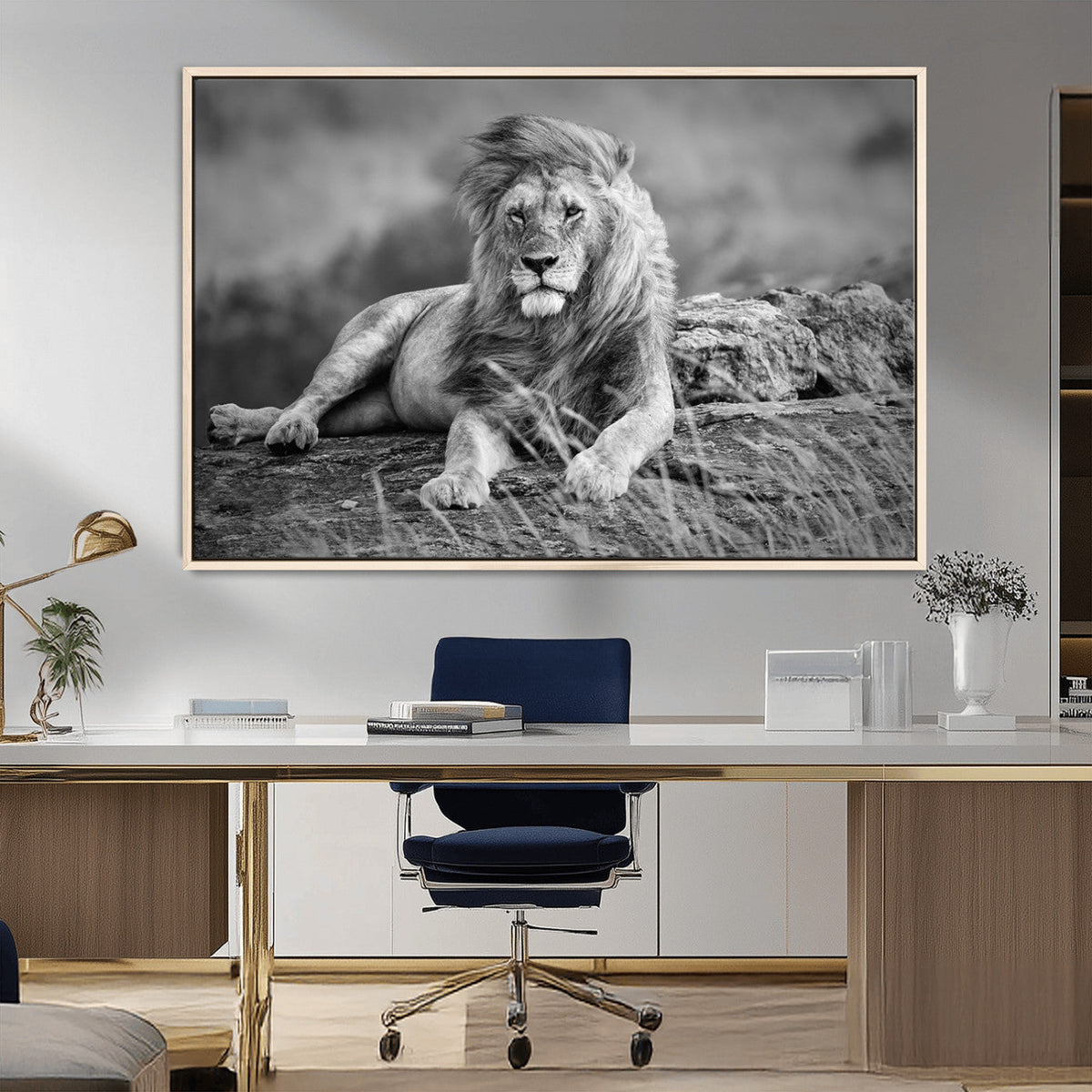 King Forest Lion Wall Art Canvas Print – Framed Majestic