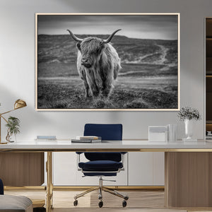 Fluffy Cattle Wall Art Print, Highland Cow Canvas, Framed