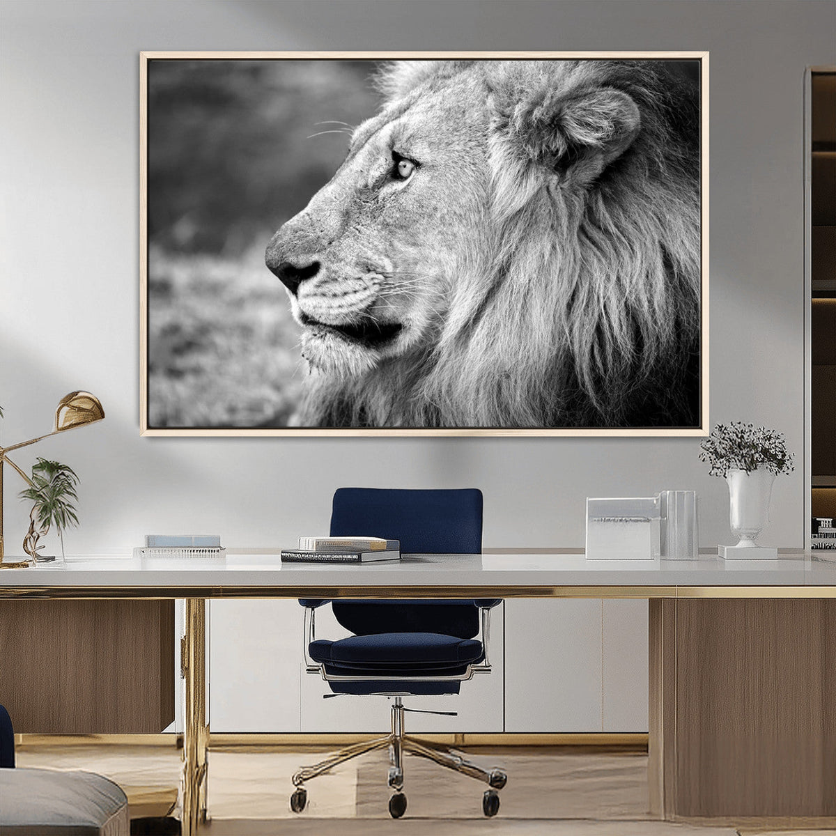 Lion Wall Art Canvas Print – Framed Majestic Wildlife
