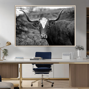 Western Home Wall Art Canvas Print, Framed Texas Longhorn