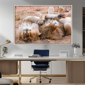 Lion Pair Wall Art Canvas Print – Framed Wildlife Scene with