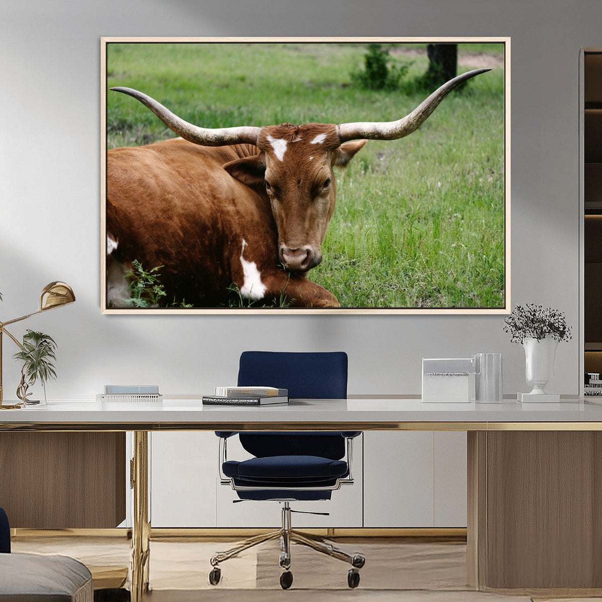 Longhorn Cow Animal Wall Art Canvas Print