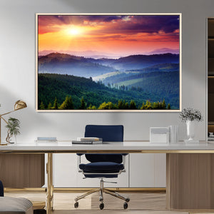 Mountain and Sunset Wall Art Canvas Print