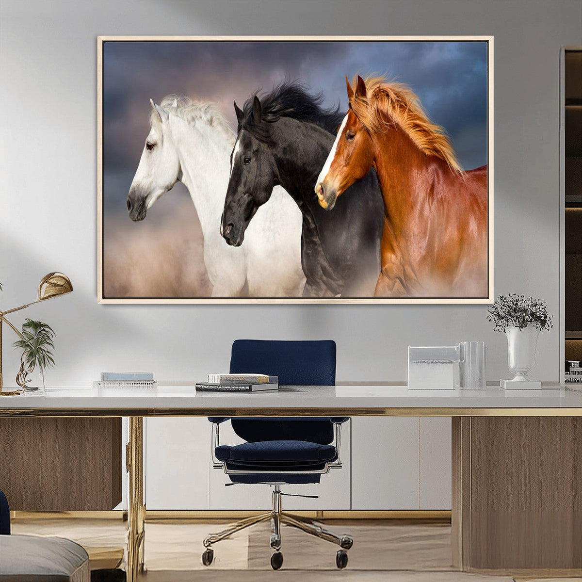 Animal Wall Art Three Horses Farmhouse Art Canvas, Framed