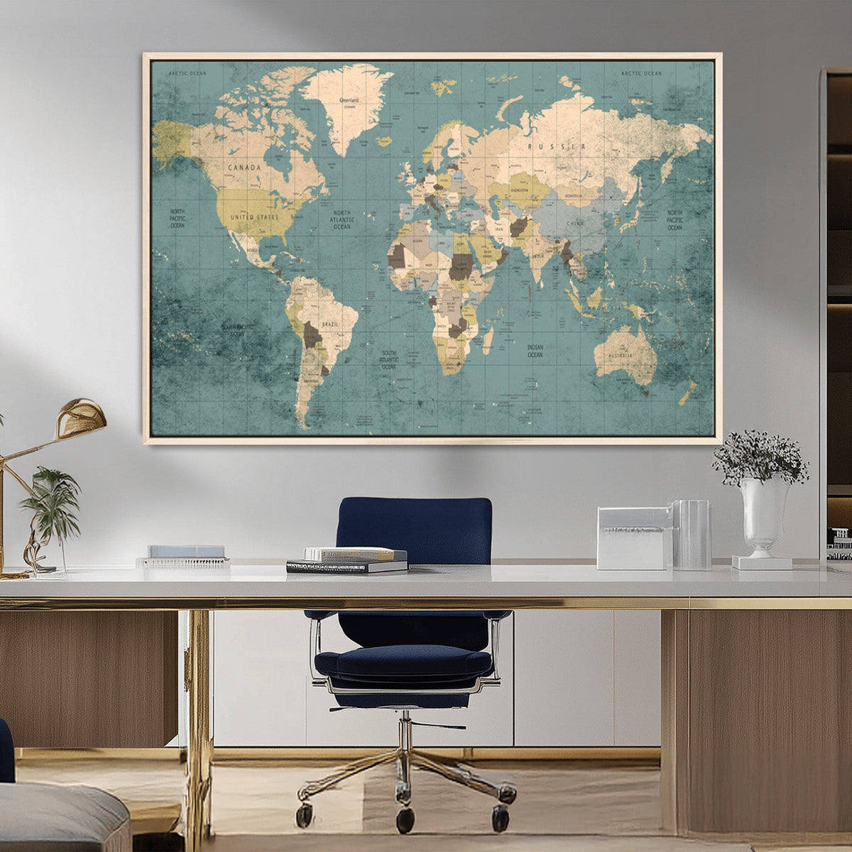 Classic World Map Canvas Print – Framed Vintage Map Wall
