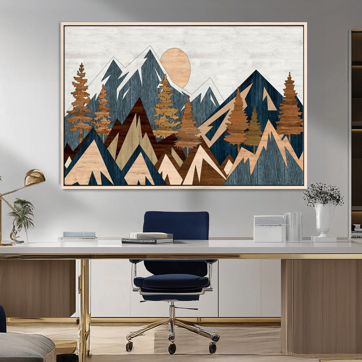 Abstract Wood Panel Effect Mountain Range Top Wall Art