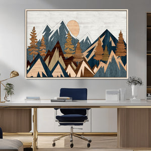 Abstract Wood Panel Effect Mountain Range Top Wall Art