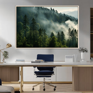 Misty Forest Wall Art Premium Canvas Print a Foggy and
