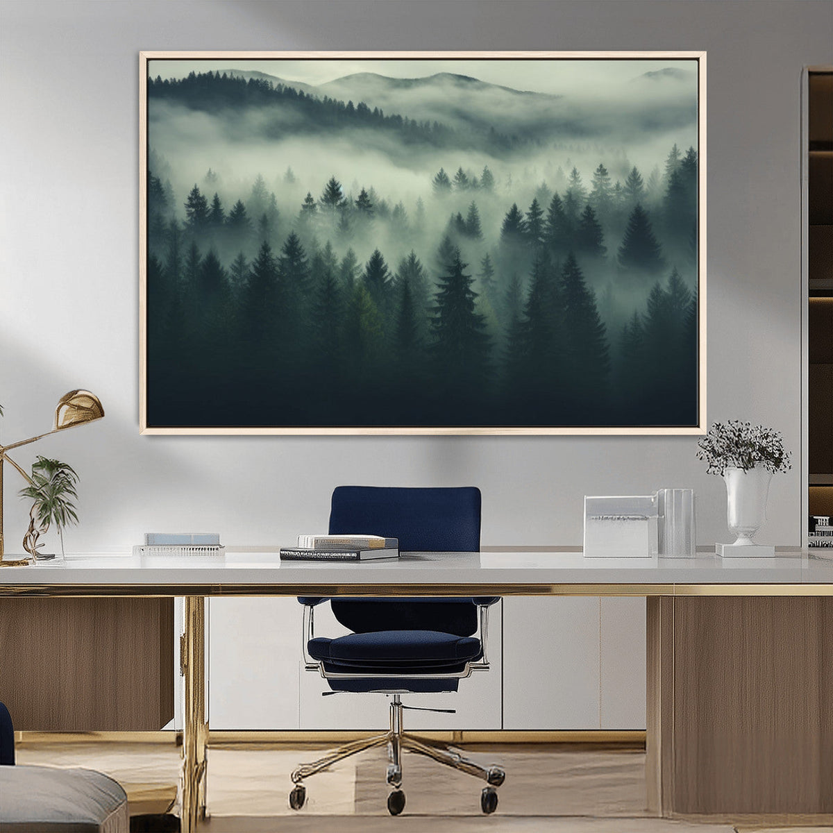 Misty Forest Wall Art Premium Canvas Print a Foggy and