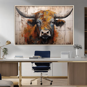 Abstract Bull Highland Cow Canvas Wall Art Print – Vibrant