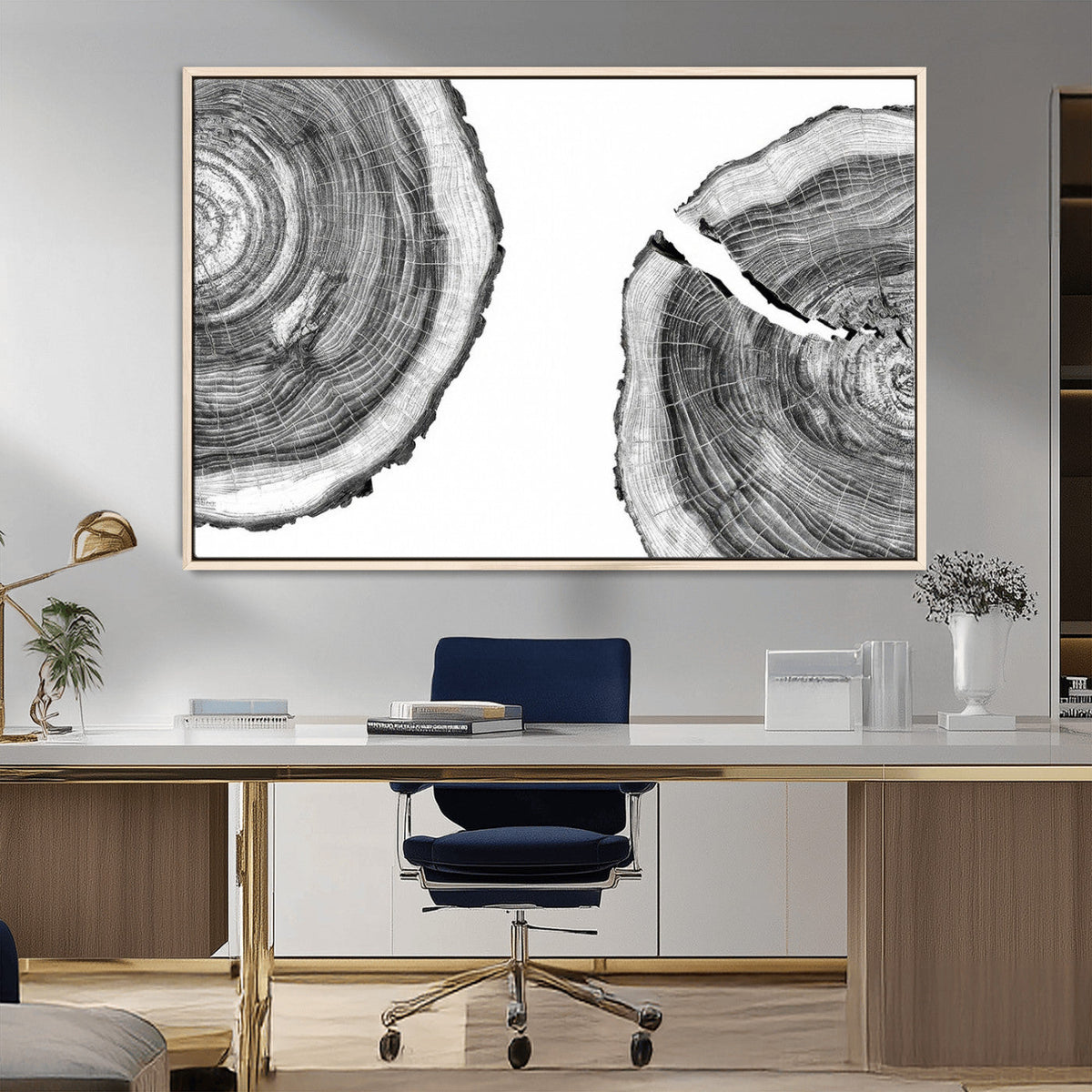 Abstract Large Tree Rings – Minimalist Black and White Wood