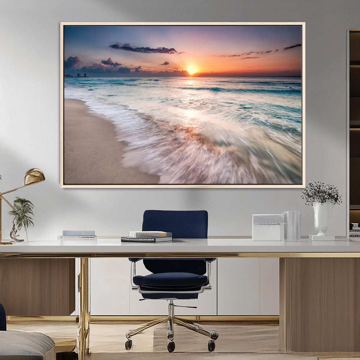 Sunset Beach Wall Art – Soothing Coastal Landscape, Ready to