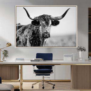 Texas Highland Cow Longhorn Canvas Print - Rustic Farmhouse