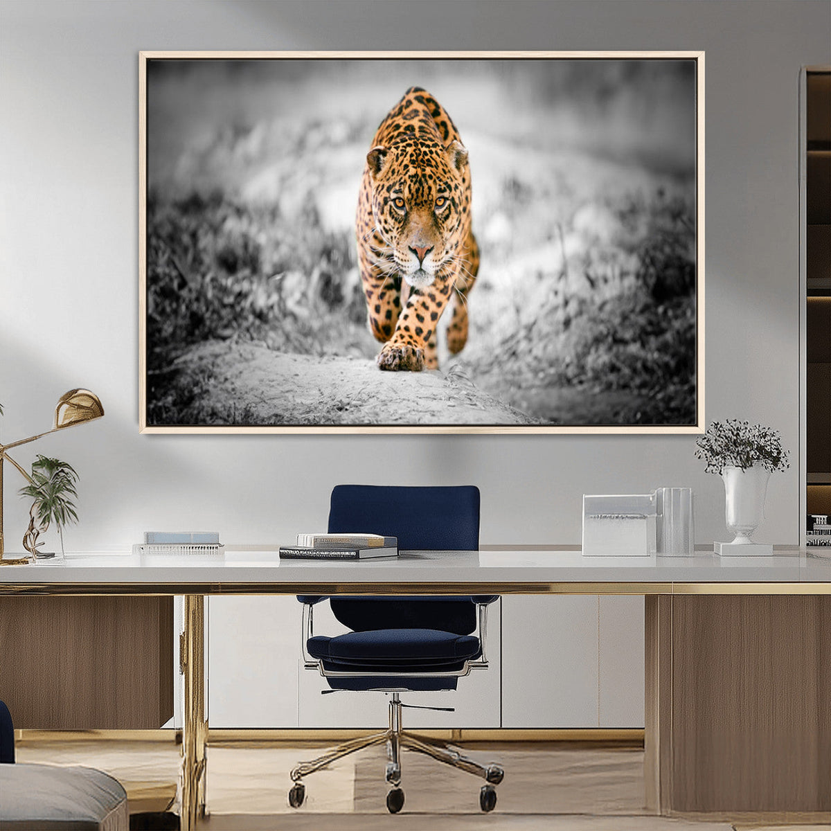 Jaguar Wall Art Canvas Print - Majestic Big Cat in Focused