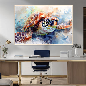 Watercolor Sea Turtle Wall Art Canvas Print - Vibrant Ocean