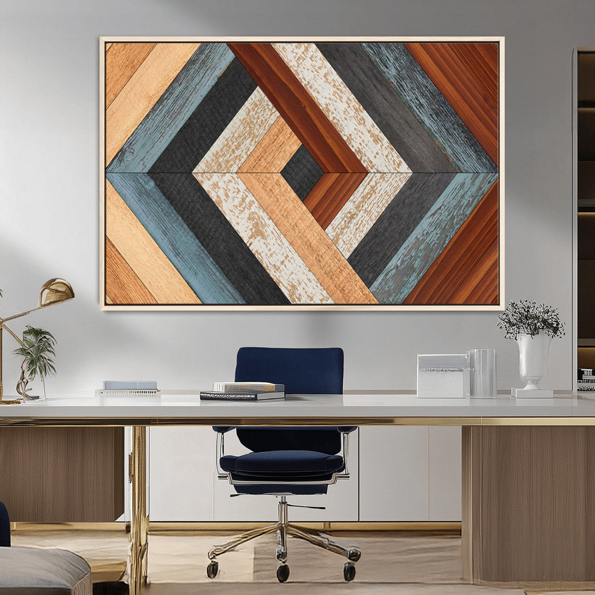 Geometric Wood Art Wall Decor Canvas Print, Rustic Wooden