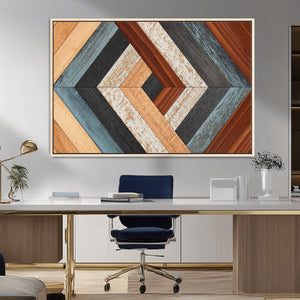 Geometric Wood Art Wall Decor Canvas Print, Rustic Wooden