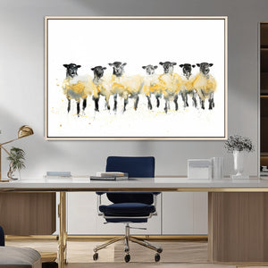 Farmhouse Wall Art Sheep Print | Ready to Hang Framed Canvas