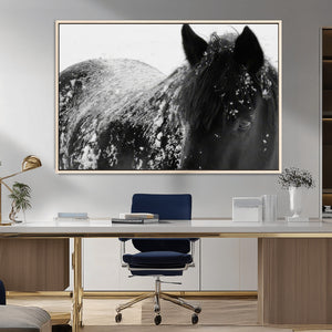 Black Horse in Snow Canvas Print | Winter Horse Wall Art |