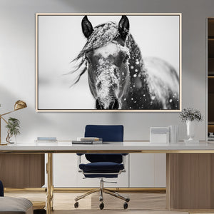 Western Wall Art | Black and White Winter Horse Wall Art |