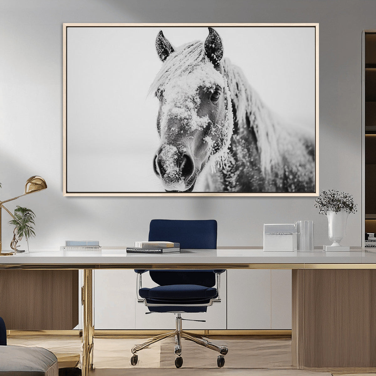 White Horse Wall Art | Ready to Hang and Framed | Winter