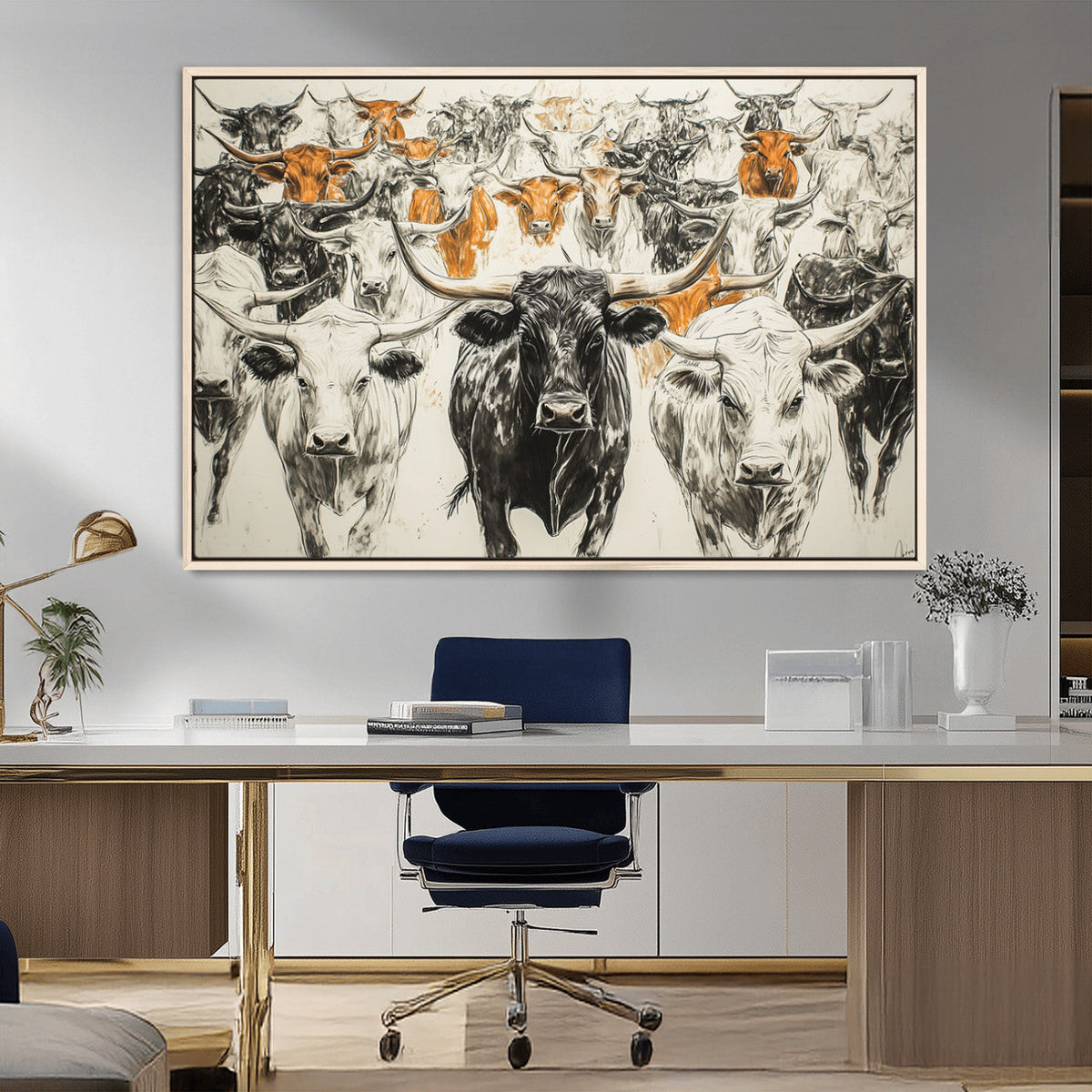 Texas Longhorn Wall Art Canvas Print – Herd Abstract Cow