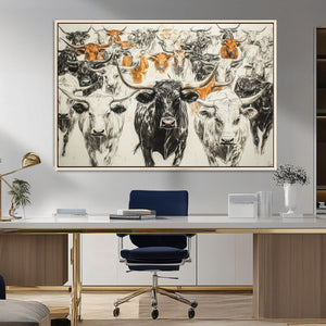 Texas Longhorn Wall Art Canvas Print – Herd Abstract Cow