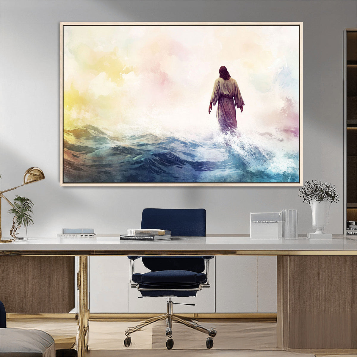 Watercolor Jesus Walking on Water Canvas Print, Christian