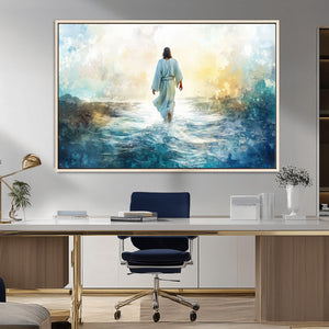 Watercolor Jesus Walking on Water Canvas Print, Christian