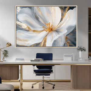 White and Gold Floral Canvas Wall Art - Framed and Ready to