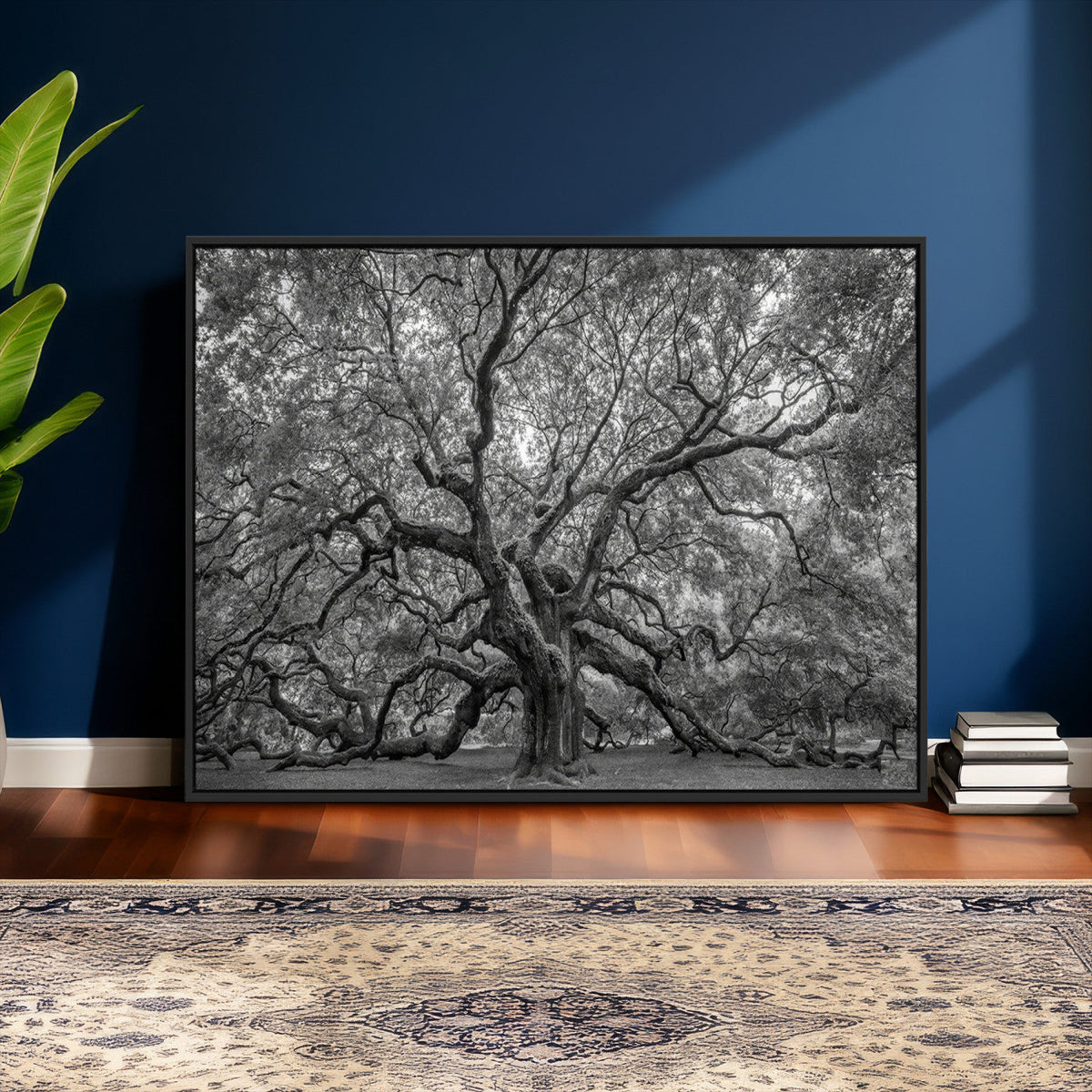 Majestic Angel Oak Tree Black and White Canvas Print – Multi