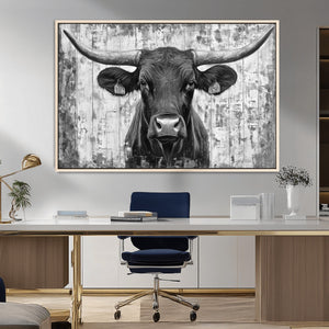 Abstract Longhorn Bull Wall Art Canvas Print - Rustic Texas
