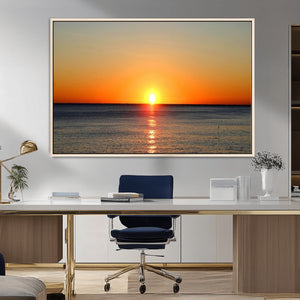 Golden Horizon Sunset Over Ocean Wall Art Canvas Print –