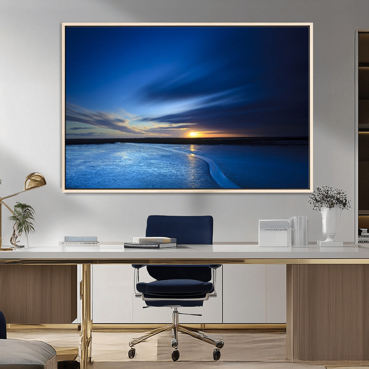 Blue Sunset Ocean Canvas Wall Art Print – Serene Coastal