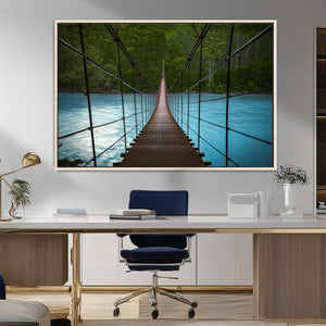 Suspension Bridge Over River Canvas Art | 3-Panel Nature