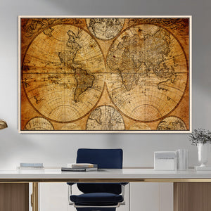 Vintage World Map Canvas Print – Antique Push Pin Travel