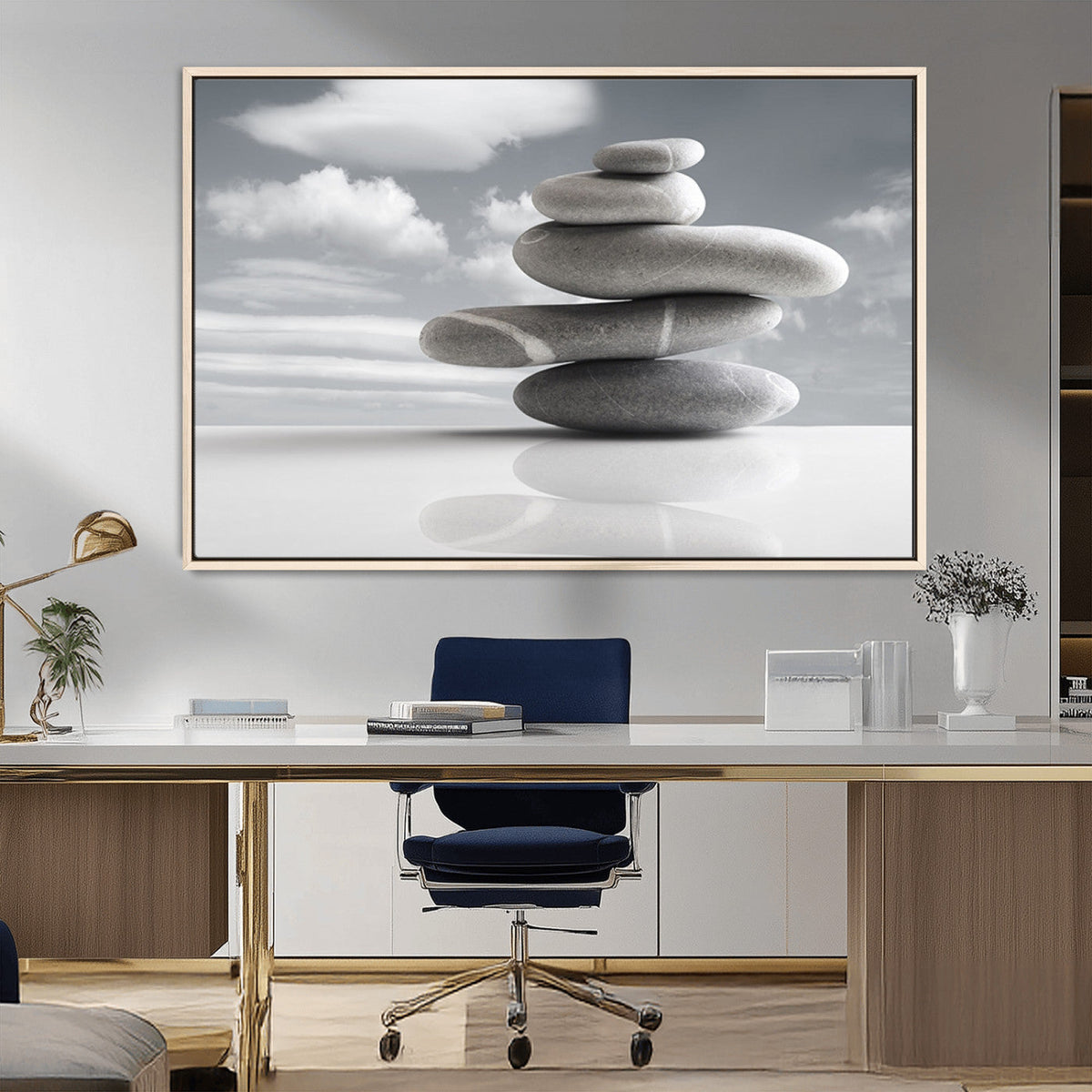 Still Life Black and White Zen Stones Wall Art Canvas,