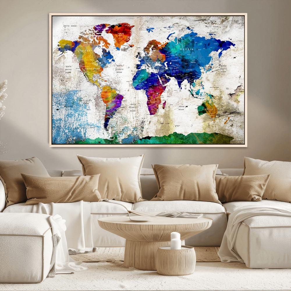 World Map Canvas Print – Framed Travel Map Wall Art for