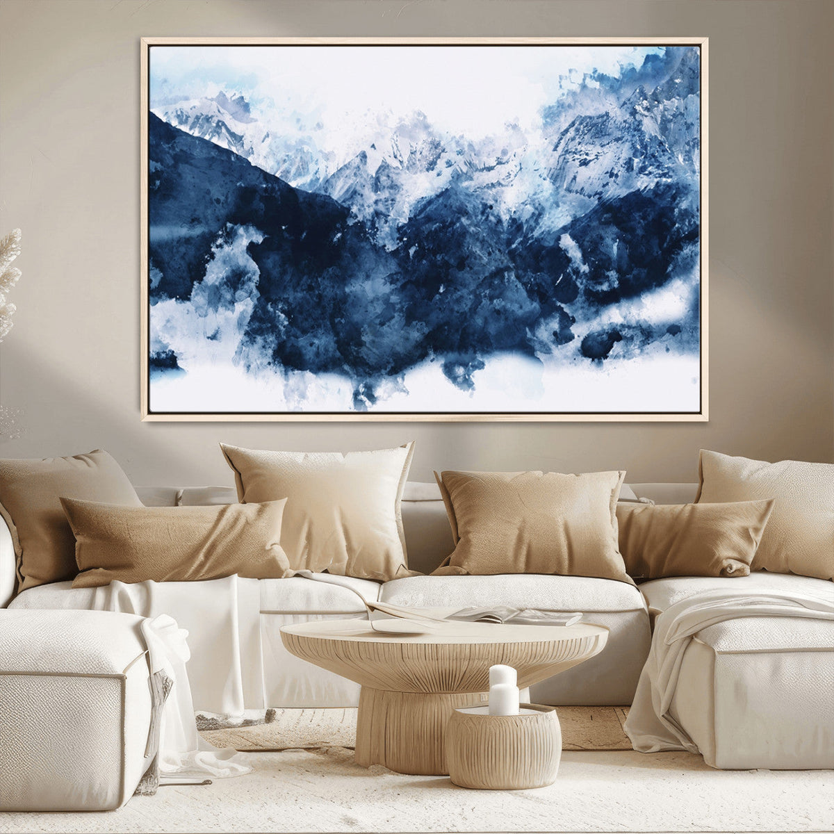 Abstract Blue Mountain Canvas Wall Art – Modern Triptych