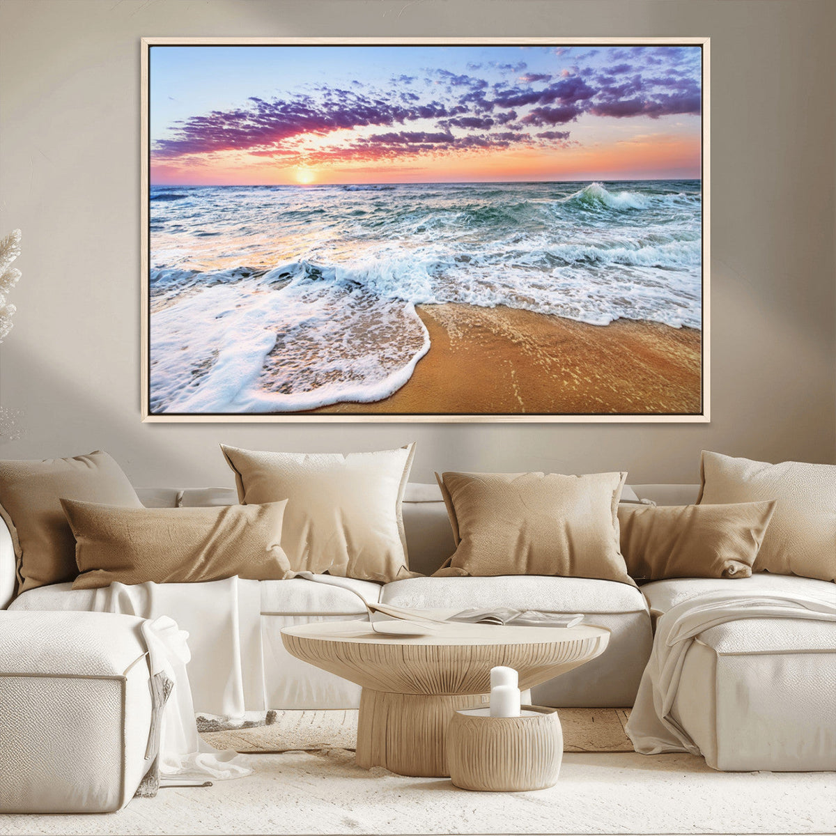Coastal Sunset Art Beach Canvas Wall Art Print | Ocean Waves