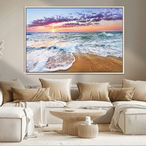Coastal Sunset Art Beach Canvas Wall Art Print | Ocean Waves