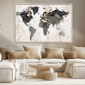 Abstract Map Printing - Modern World Map Canvas Wall Art for